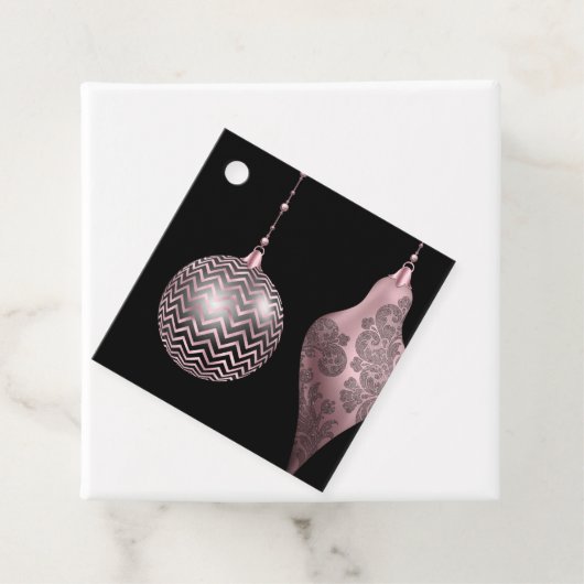 赤面ピンクと黒のシェブロンとダマスコクリスマス フェイバータグ (インサイチュ)