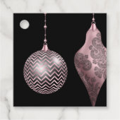 赤面ピンクと黒のシェブロンとダマスコクリスマス フェイバータグ (正面)