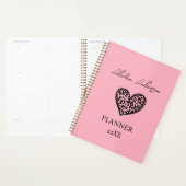 赤面ピンクと黒ヒョウ柄ハート プランナー手帳 (ディスプレー)