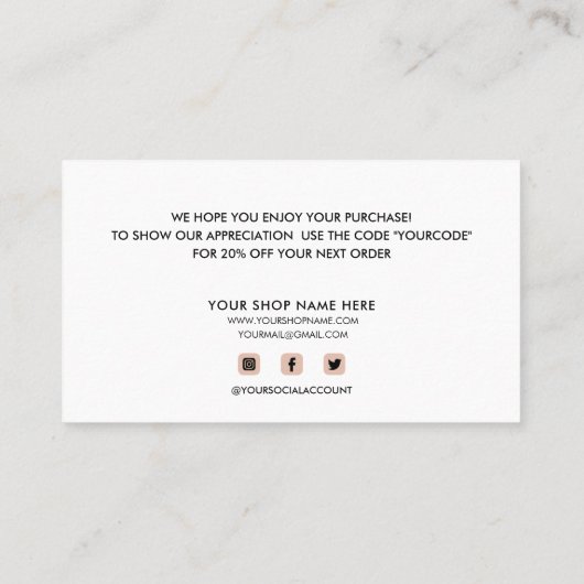 赤面ピンクのお客様ご注文ありがとうございます 名刺 (裏面)