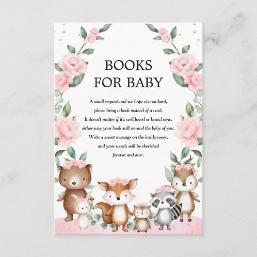 赤面ピンクのウッドランドの赤ちゃん女の子のための動物書籍 エンクロージャーカード (正面)