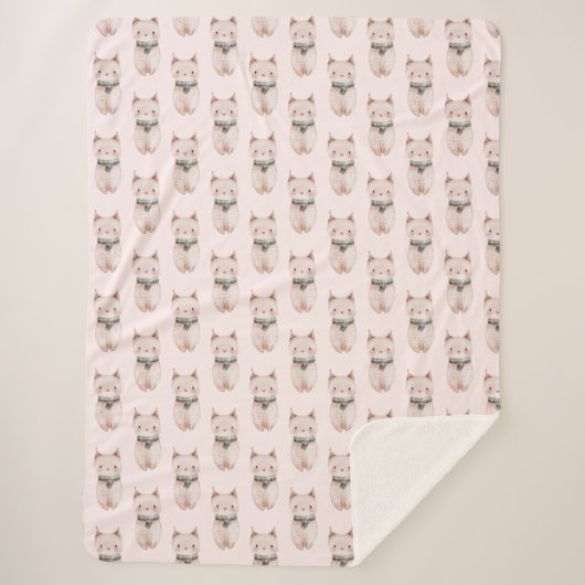 赤面ピンクのクリスマスキャッツ シェルパブランケット (正面)