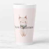 赤面ピンクのクリスマスキャット カフェラテマグ (正面)