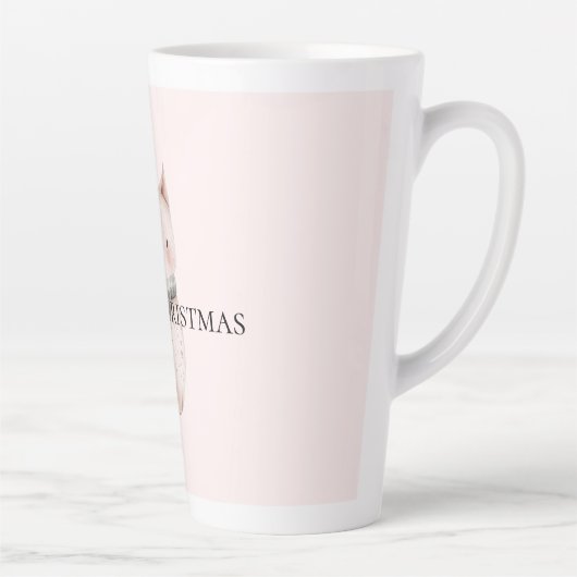 赤面ピンクのクリスマスキャット カフェラテマグ (右)