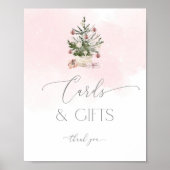 赤面ピンクのクリスマスツリーカードとギフトポスター ポスター (正面)