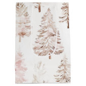 赤面ピンクのクリスマスツリー ミディアムペーパーバッグ (裏面)