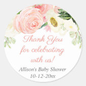赤面ピンクのクリームフローラ水の色ベビーシャワー ラウンドシール (正面)