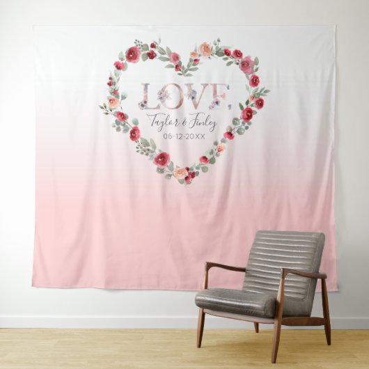 赤面ピンクのグラデーション自撮り愛の背結婚景 タペストリー (インサイチュ(横))