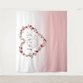 赤面ピンクのグラデーション自撮り愛の背結婚景 タペストリー