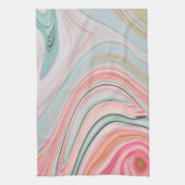 赤面ピンクのコーラルミントグリーンのレインボーマーブル渦巻き キッチンタオル (縦)