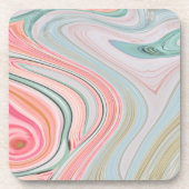 赤面ピンクのコーラルミントグリーンのレインボーマーブル渦巻き コースター (正面)