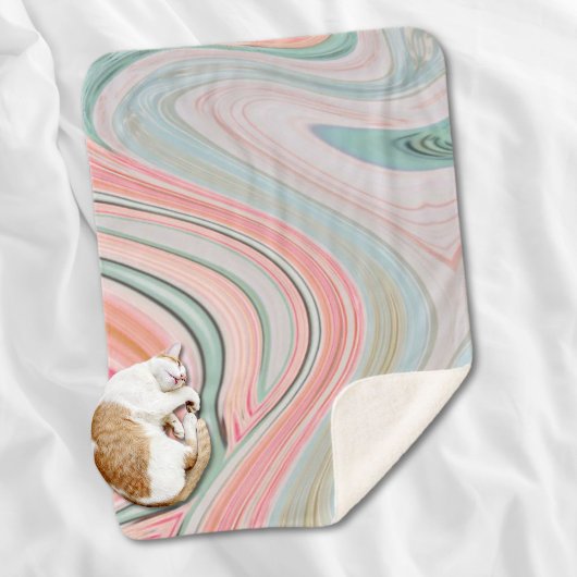 赤面ピンクのコーラルミントグリーンのレインボーマーブル渦巻き シェルパブランケット