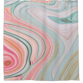 赤面ピンクのコーラルミントグリーンのレインボーマーブル渦巻き シャワーカーテン (正面)