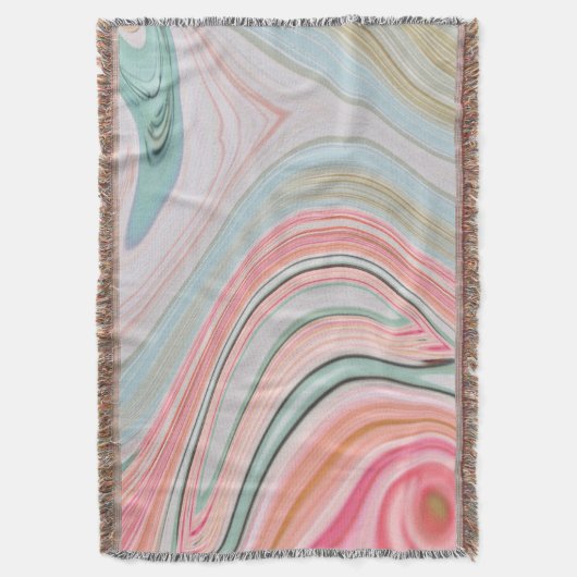 赤面ピンクのコーラルミントグリーンのレインボーマーブル渦巻き スローブランケット (正面縦)