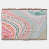 赤面ピンクのコーラルミントグリーンのレインボーマーブル渦巻き スローブランケット (正面)