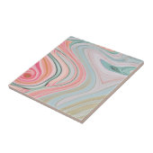 赤面ピンクのコーラルミントグリーンのレインボーマーブル渦巻き タイル (側面)