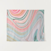 赤面ピンクのコーラルミントグリーンのレインボーマーブル渦巻き タペストリー (正面(横))