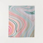 赤面ピンクのコーラルミントグリーンのレインボーマーブル渦巻き タペストリー (正面)