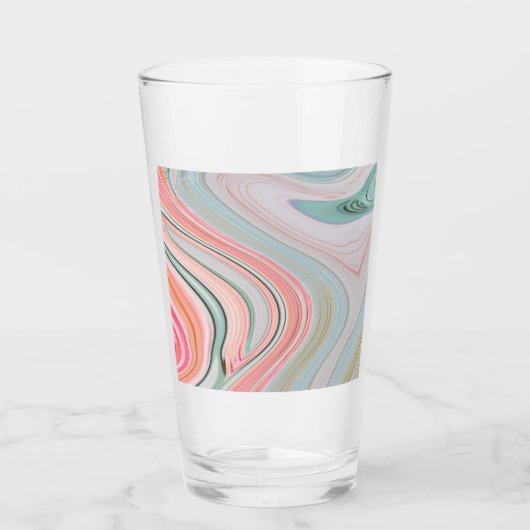 赤面ピンクのコーラルミントグリーンのレインボーマーブル渦巻き タンブラーグラス (正面)