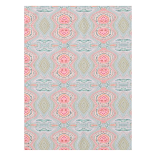 赤面ピンクのコーラルミントグリーンのレインボーマーブル渦巻き テーブルクロス (正面)