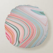 赤面ピンクのコーラルミントグリーンのレインボーマーブル渦巻き ラウンドクッション (正面)