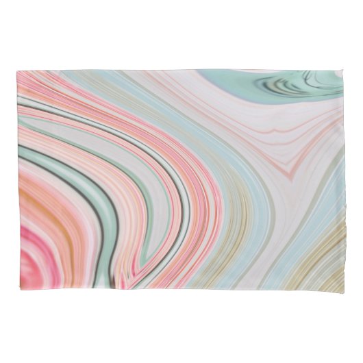 赤面ピンクのコーラルミントグリーンのレインボーマーブル渦巻き 枕カバー (正面左)