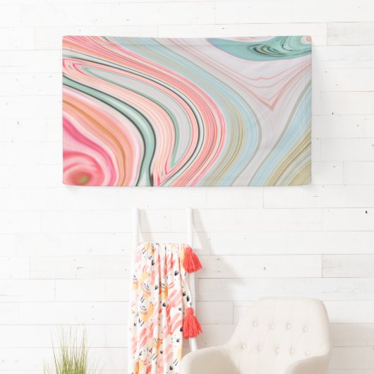 赤面ピンクのコーラルミントグリーンのレインボーマーブル渦巻き 横断幕 (インサイチュ)