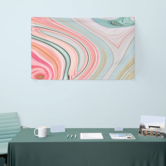 赤面ピンクのコーラルミントグリーンのレインボーマーブル渦巻き 横断幕 (トレードショー)