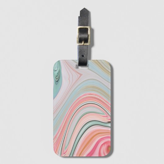 赤面ピンクのコーラルミントグリーン大理石の渦巻き虹 ラゲッジタグ (正面縦)