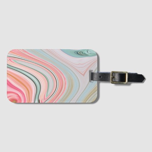 赤面ピンクのコーラルミントグリーン大理石の渦巻き虹 ラゲッジタグ (正面横)