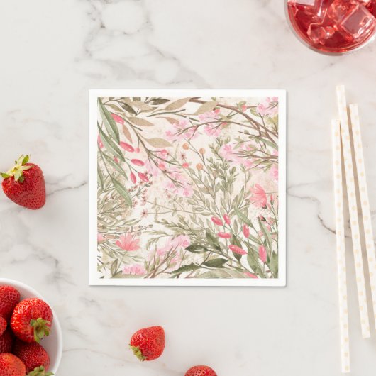 赤面ピンクのサンゴの森の緑の水色フローラ スタンダードカクテルナプキン (インサイチュ)