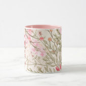 赤面ピンクのサンゴの森の緑の水色フローラ マグカップ (中央)
