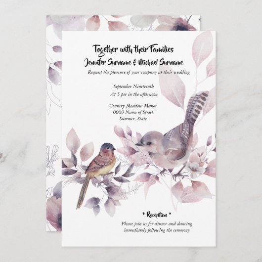 赤面ピンクのシナモンカントリーバードサマーシック 招待状 (正面/裏面)