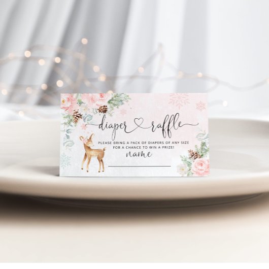 赤面ピンクのスノーフレーク鹿おむつラッフル エンクロージャーカード