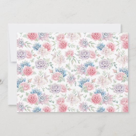 赤面ピンクのティアド・ケーキ多肉ブライダルシャワー 招待状 (裏面)