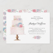 赤面ピンクのティアド・ケーキ多肉ブライダルシャワー 招待状 (正面/裏面)
