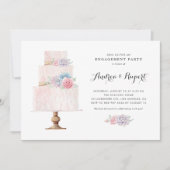 赤面ピンクのティアド・ケーキ多肉婚約パーティ 招待状 (正面)