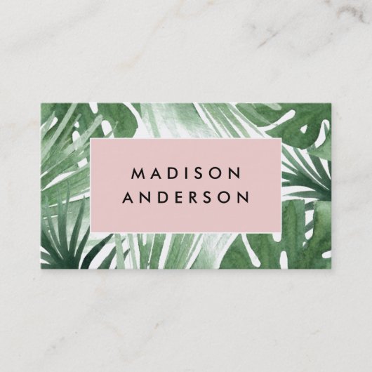 赤面ピンクのトロピカルビジネスカード 名刺 (正面)