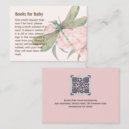 赤面ピンクのトンボフローラ本ベビー詩QR エンクロージャーカード (正面/裏面)