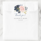 赤面ピンクのネイビーブルーフローラ水色バラが好き ラウンドシール (バッグ)