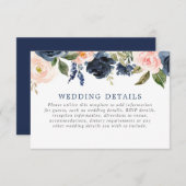 赤面ピンクのネイビーブルーフローラ結婚バラ詳細 エンクロージャーカード (正面/裏面)