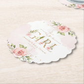 赤面ピンクのバラその女の子の赤ちゃんシャワー ペーパーコースター (アングル)