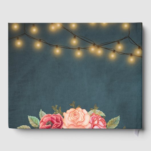 赤面ピンクのバラのネイビーブルーのストリングラ結婚イト ゲストブック (裏面)