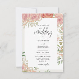 赤面ピンクのバラのブッシュウォーターカラーアート 招待状