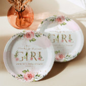 赤面ピンクのバラの女の子の赤ちゃんシャワー ペーパープレート