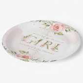 赤面ピンクのバラの女の子の赤ちゃんシャワー ペーパープレート (アングル)