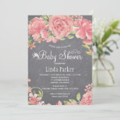 赤面ピンクのバラの牡丹の黒板ベビーシャワー 招待状 (スタンド正面)