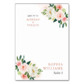 赤面ピンクのバラの花結婚のテーブルカード テーブルナンバー (正面)