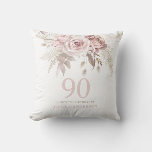 赤面ピンクのバラの花90th誕生日パーティーギフト クッション (正面)