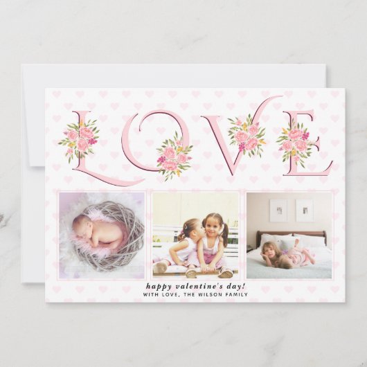 赤面ピンクのバラフローララブフォトヴァレンティーンズデイ シーズンカード (正面)